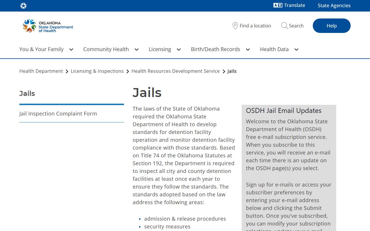 Haskell County jail mugshots page showing Oklahoma jail standards public oversight source